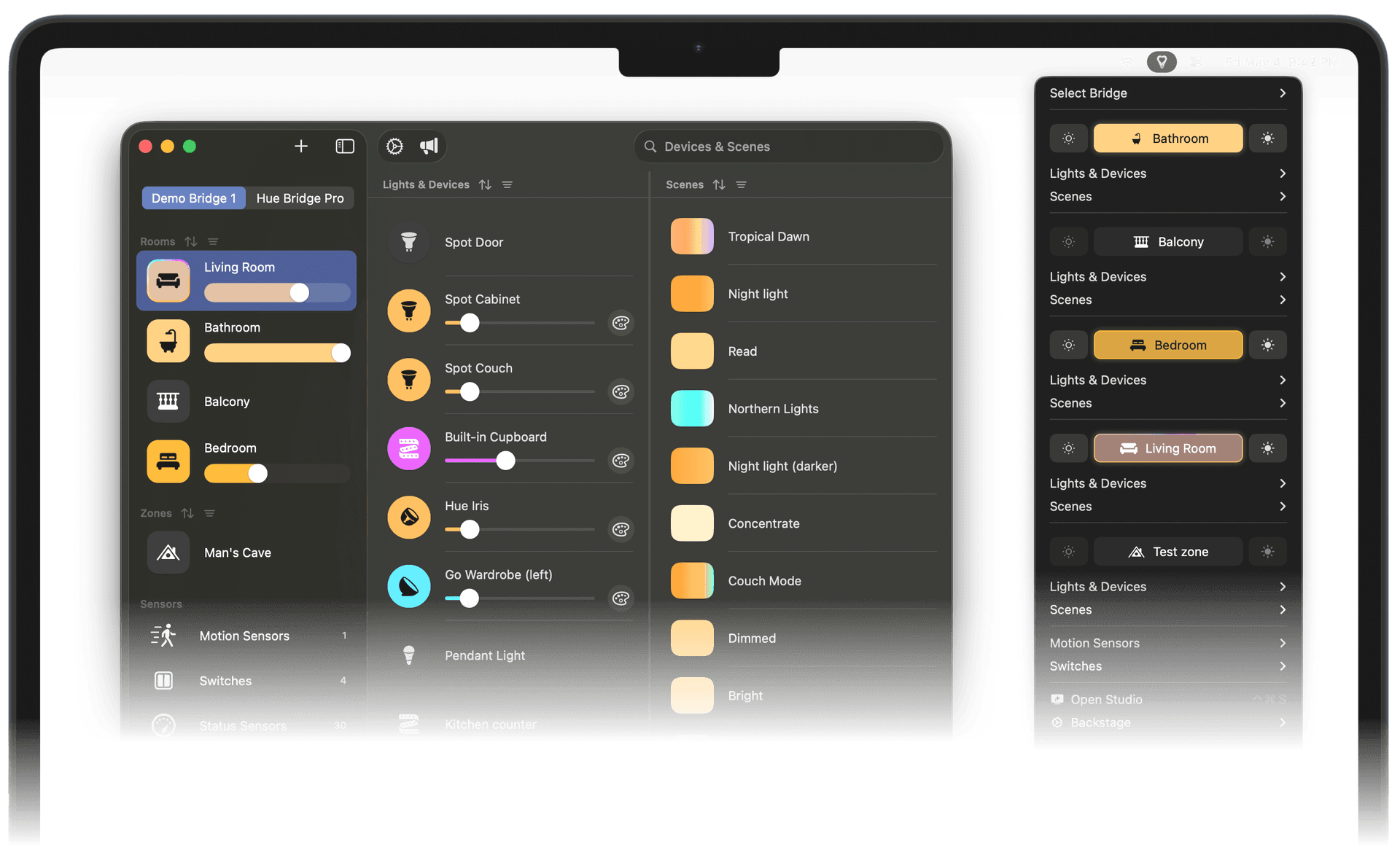 We Love Lights Screenshot with open menu from the menu bar and open Studio window